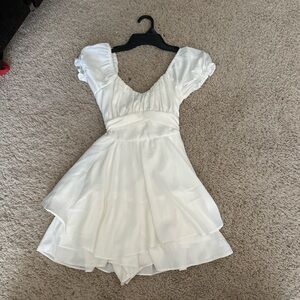 White ruffle flowy dress with bow on back